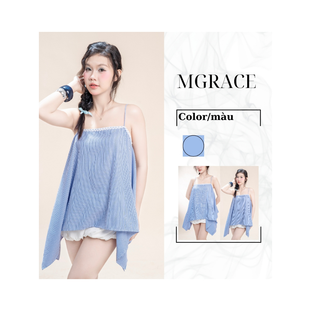Áo hai dây nữ form rộng sọc xanh, chất vải kate mềm mịn thoáng mát MGRACE