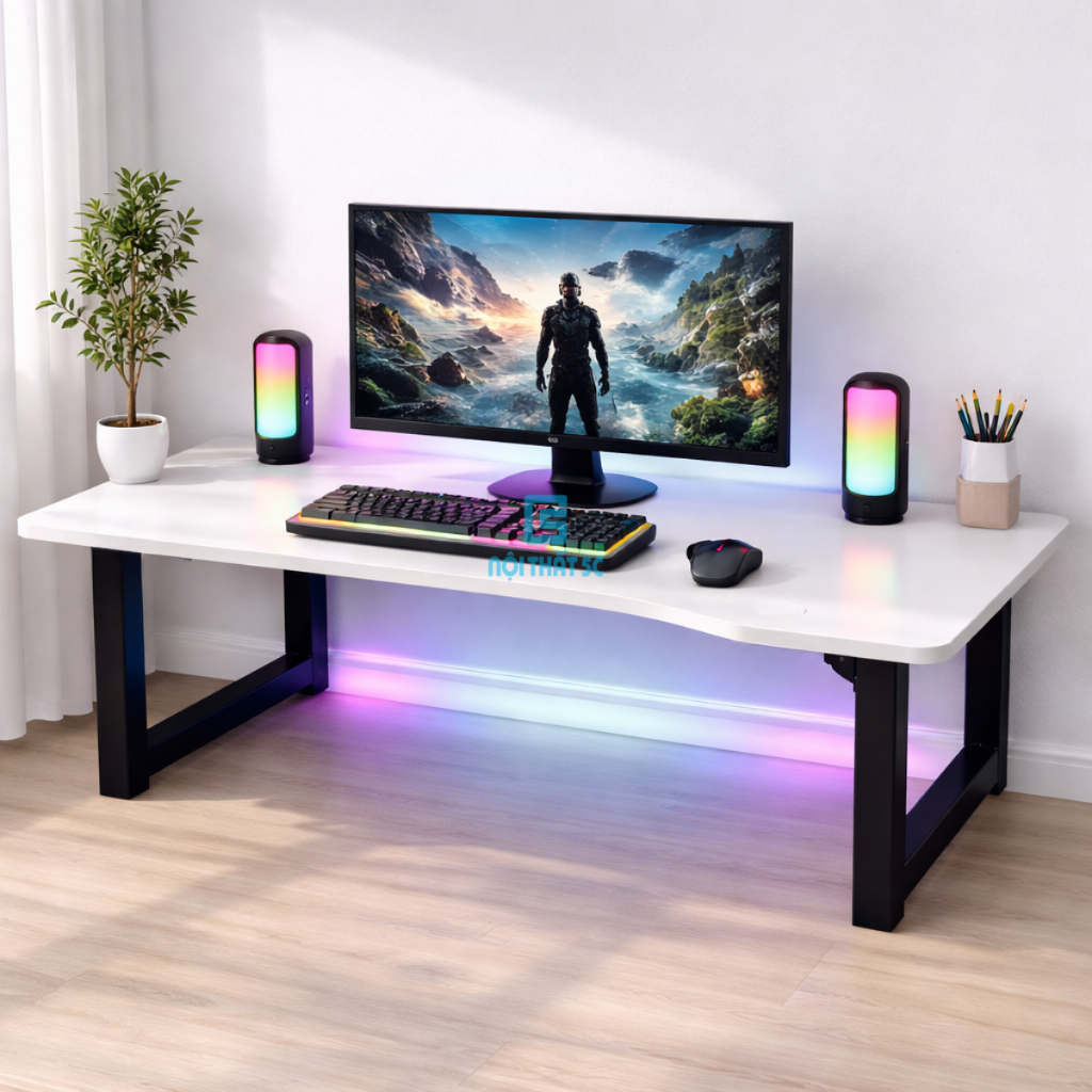 Bàn Gaming, Bàn Làm Việc Gấp Gọn Nội Thất 5C BH-015G Kèm Phụ Kiện Để Cốc, Tai Nghe, Chân Sắt Hộp To 