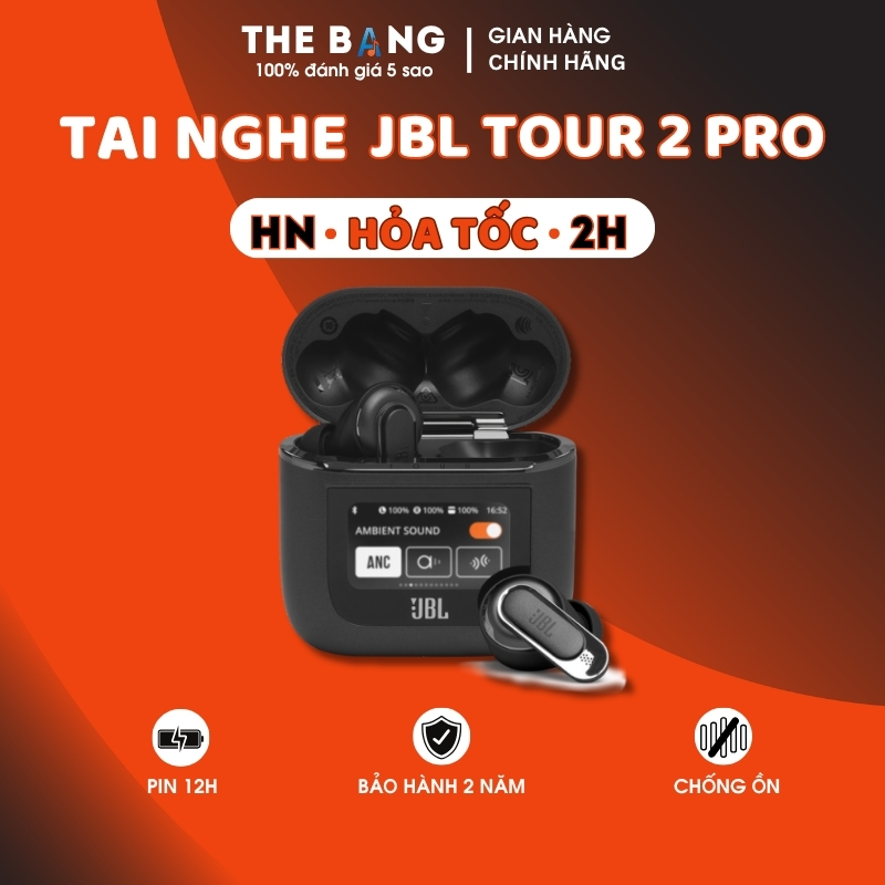 Tai nghe Bluetooth True Wireless JBL Tour Pro 2 (Bluetooth 5.3 | Pin 12h | IPX5 | Chống ồn ANC | JBL Pro Sound)