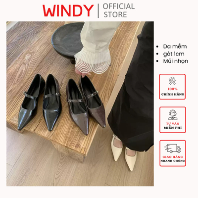 Giày bệt búp bê nữ quai mềm WINDY xinh xắn da mềm êm chân không đính hạt BB-0246