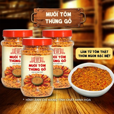 [Combo 3 hủ] Muối tôm thùng gỗ Làng Chài Xưa 130g làm từ tôm thật mang hương vị đậm đà, thơm ngon