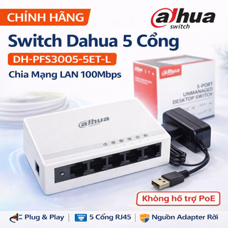 Switch Dahua 5 Cổng DH-PFS3005-5ET-L Bộ Chia Mạng LAN 100Mbps Chính Hãng