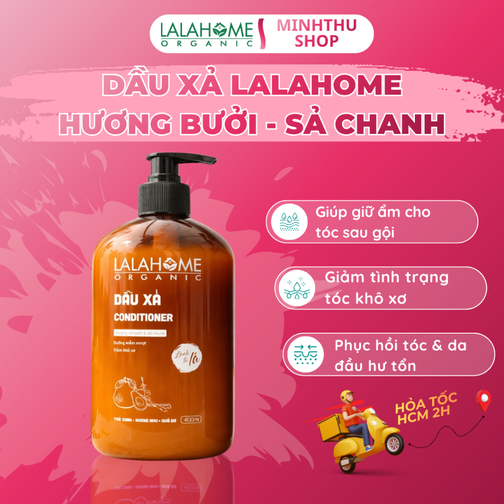 (Lalahome Organic) Dầu Xả Hương Bưởi Sả Chanh 400ml, Ngăn Ngừa Gàu, Rụng, Tóc Chắc Khỏe