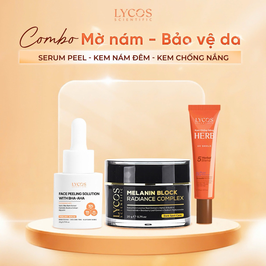 Combo 3 Mờ Nám – Sáng Da Lycos (Peel + Kem Đêm + Chống Nắng SPF50+)