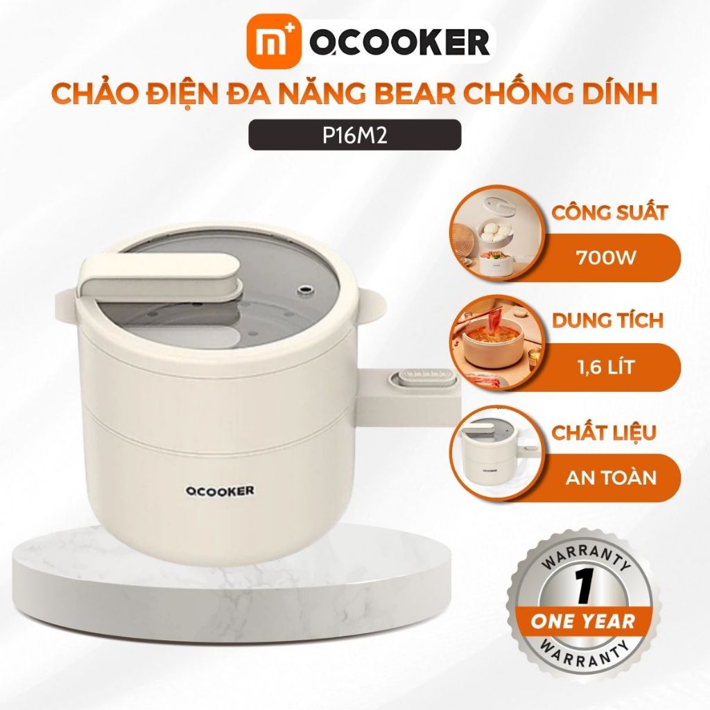 Chảo Điện Đa Năng Bear P16M2 Chảo Chống Dính Tự Động Ngắt Khi Quá Nhiệt Dung Tích 1,8L