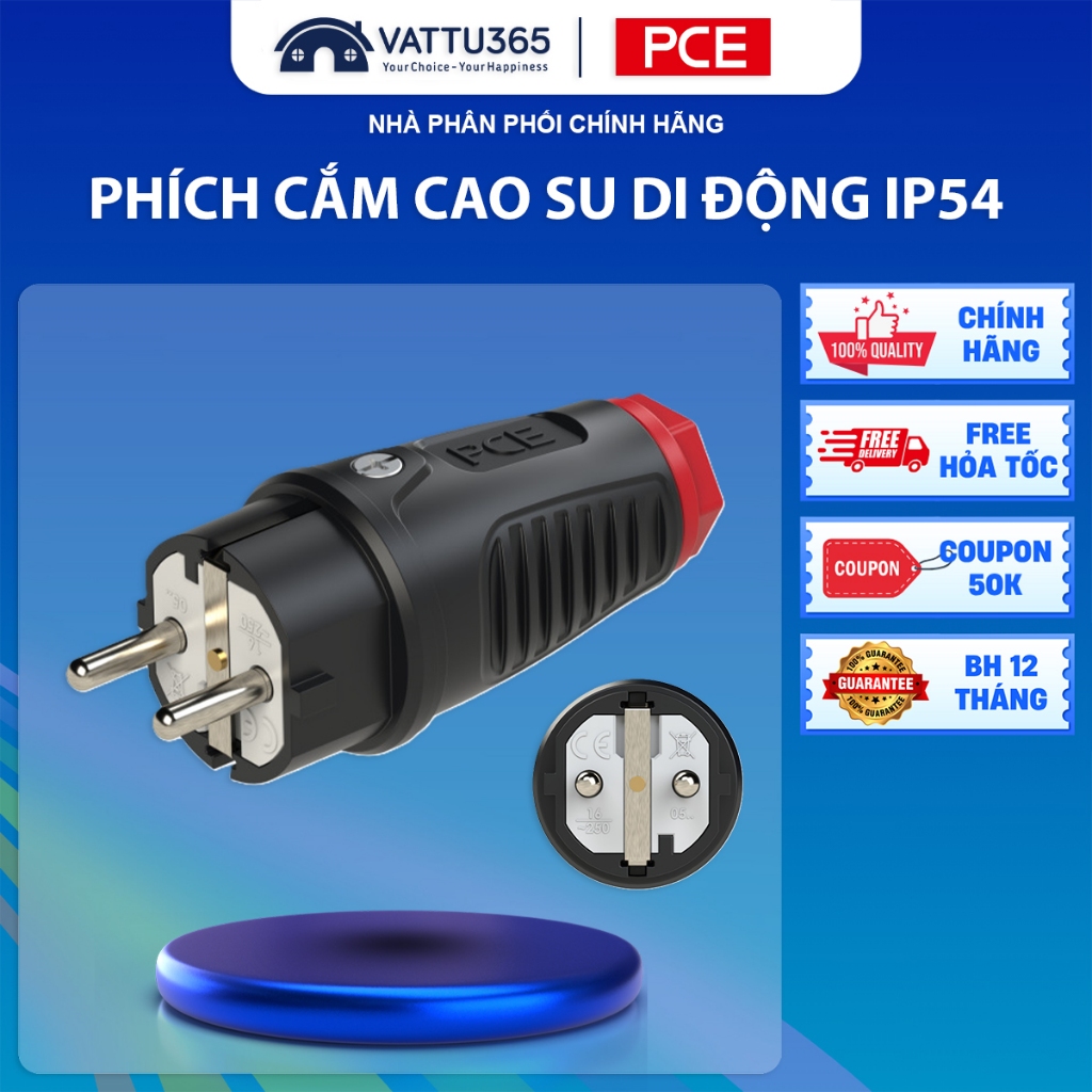 Phích Cắm Cao Su Di Động IP54 PCE F0511-SR Chính Hãng | Splashproof Plug 16A-3P-250V Không Kín Nước