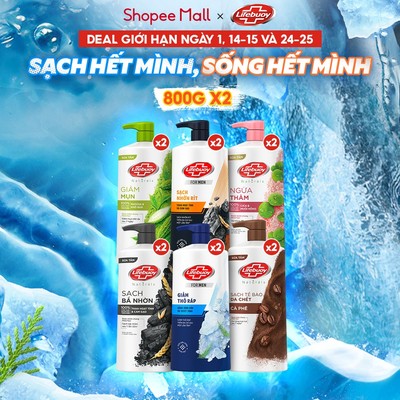 Combo 2 Sữa tắm Lifebuoy 800g Chăm Sóc Chuyên Sâu, giúp detox sạch sâu và giảm mụn trên da