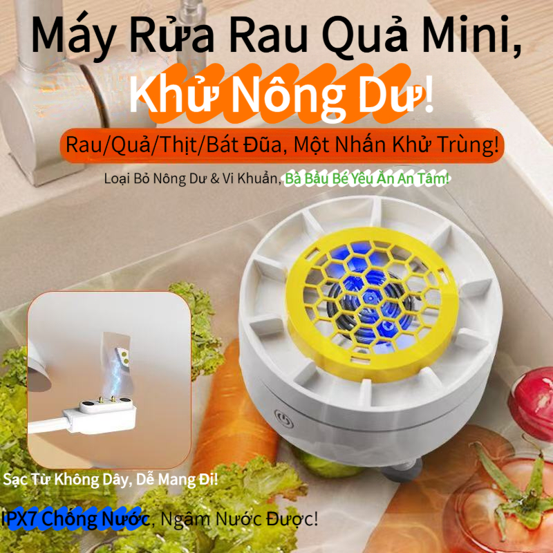 Máy Rửa Rau Quả Điện Giải Titan - 99.99% Khử Thuốc, 0 Ozone, Pin Dài Toàn Ngày