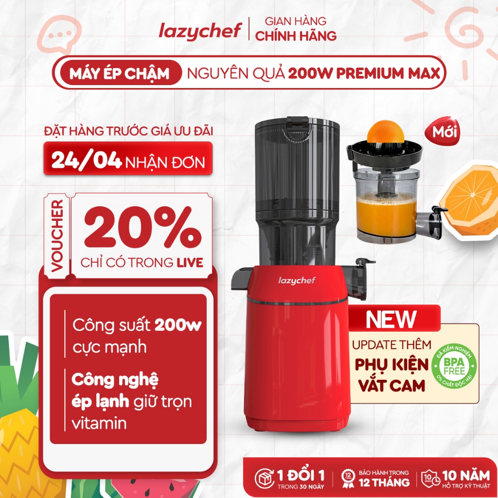 [GIÁ TỐT TRONG LIVE] Máy Ép Chậm Nguyên quả Lazychef - Máy Ép Trái Cây - Làm Kem Hoa Quả, Tháo Lắp 3