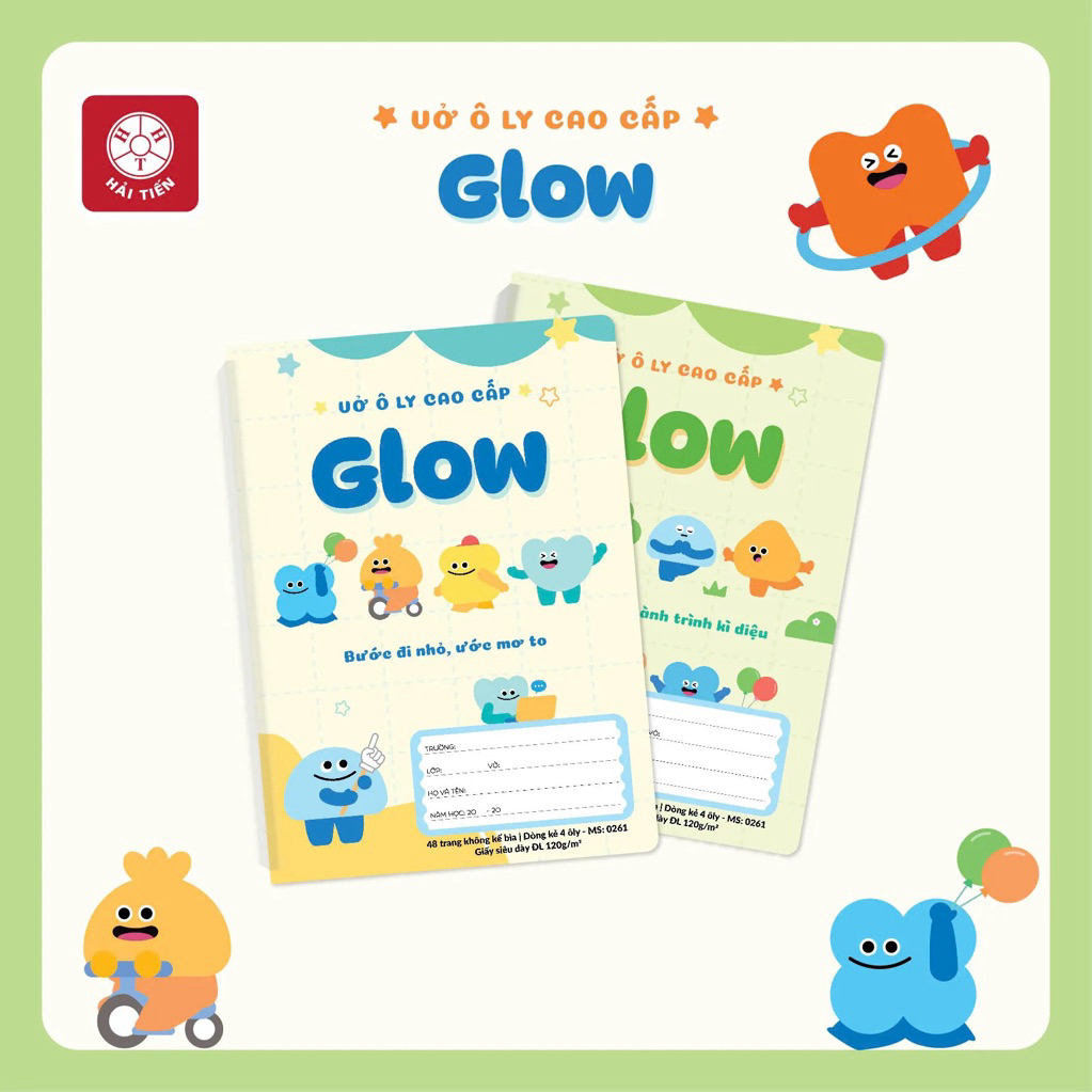 [MẪU 2026] Lốc 10 vở ô ly Hải Tiến 48 trang GLOW 0261 - 4 ô ly, giấy định lượng 120gsm
