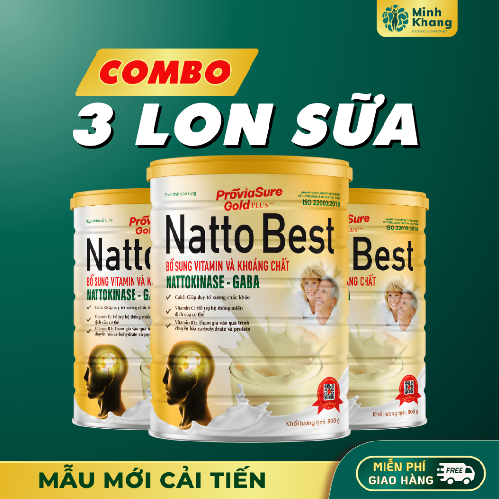 [Combo 3 Lon] Sữa Bột Natto Best Bổ Não, Giúp Ăn Ngon Ngủ Ngon Giảm Tê Bì Tay Chân Đau Nhức Lon 800G