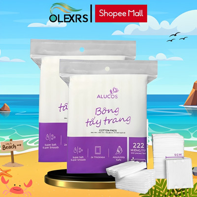 Combo Bông Tẩy Trang Alucos 3 Lớp Mềm Mịn, Thấm Hút Tốt Túi 222 Miếng