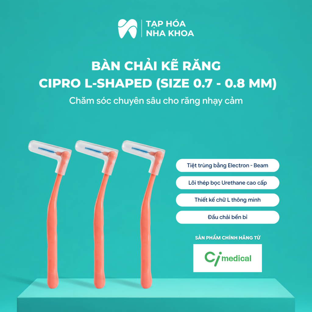 Bàn Chải Kẽ Răng CiPro L-Shaped - Chăm Sóc Chuyên Sâu Cho Răng Niềng Nhạy Cảm
