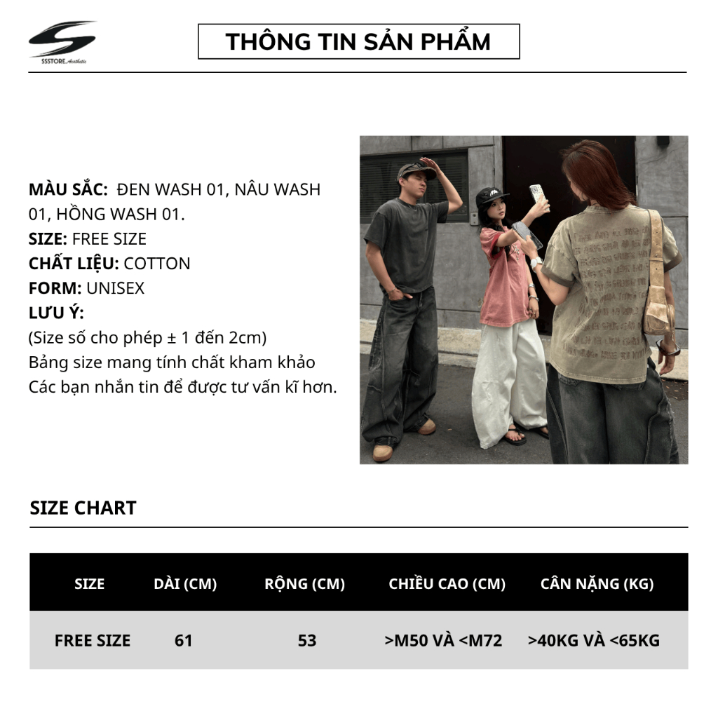 [SẢN PHẨM MỚI] Áo Thun Wash PREMIUM Thêu Chữ Free Size Unisex Nam Nữ Nhiều Màu SSSTORE.Aesthetic | BigBuy360 - bigbuy360.vn