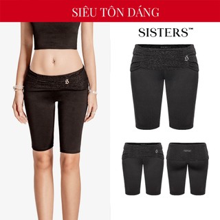 Quần lửng nữ ôm dáng cạp thấp SISTERS lưng lật phối thun ánh kim sang trọng đính logo inox thun 2 da Maisie | SS-S59-Q