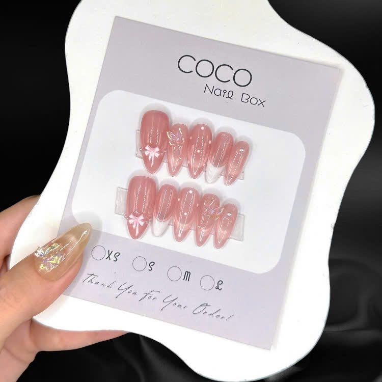 (Hot Sale) Nail Box thiết kế G039 nail mùa hè màu thạch hồng mắt mèo fench trắng đính bướm nhà Gemyc