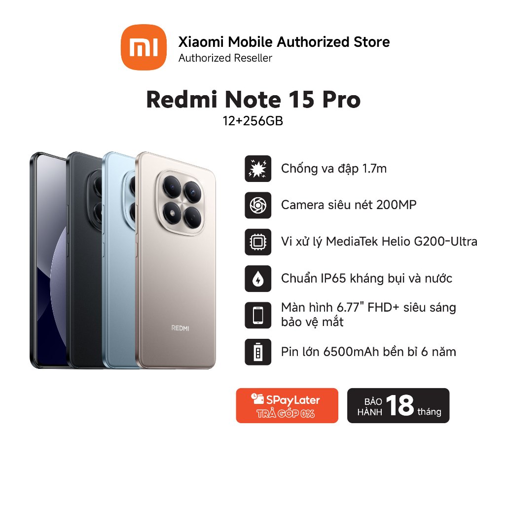 Điện thoại Redmi Note 15 Pro (12+256GB) | Màn 6,77" FHD+ bảo vệ mắt | MTK Helio G200-Ultra | Camera 200MP | 6500mAh | BigBuy360 - bigbuy360.vn