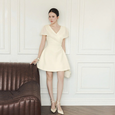 Đầm Nữ JOVEN  Casy Cổ V Phối Voan Xếp Li Eo