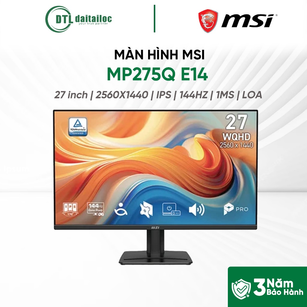 Màn Hình MSI PRO MP275Q E14 27 inch IPS 2K 144Hz 1ms LOA | Chính hãng I Bảo hành 24 tháng