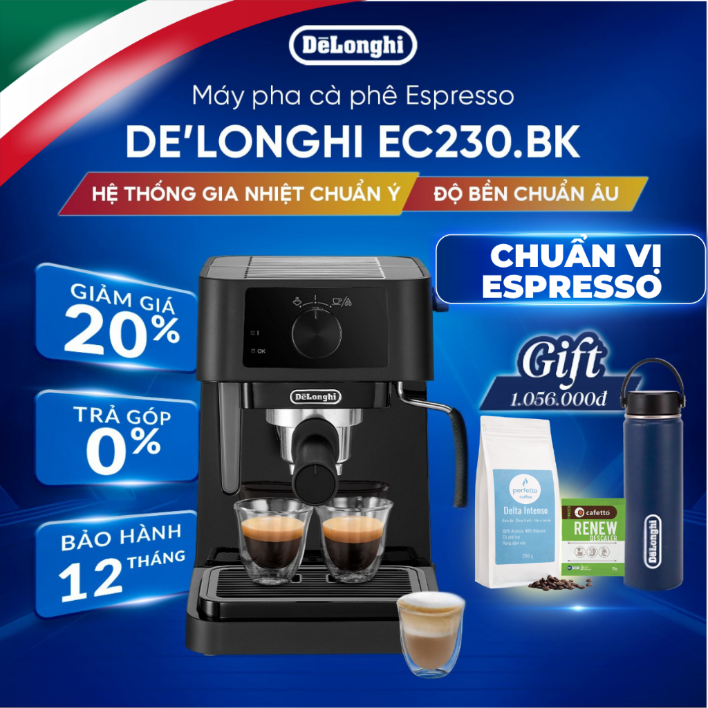 Máy Pha Cà Phê Espresso DeLonghi Stilosa EC230.BK – 15 Bar, Vòi Đánh Sữa, Pha Cappuccino & Latte