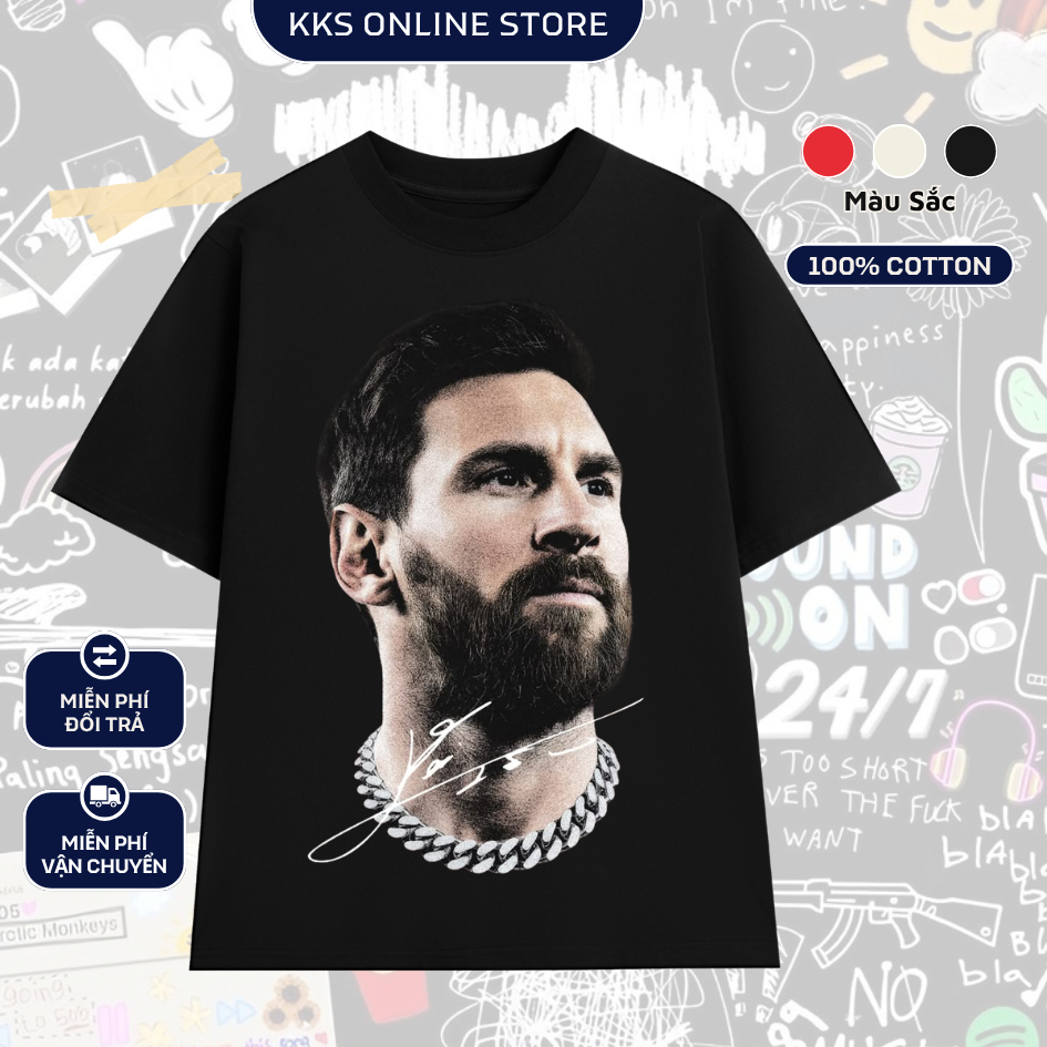 ÁO THUN LIONEL MESSI SIGNATURE Form Oversize Cotton 100% 250gsm Cao Cấp KSS - Áo Phông Messi Chữ Ký 