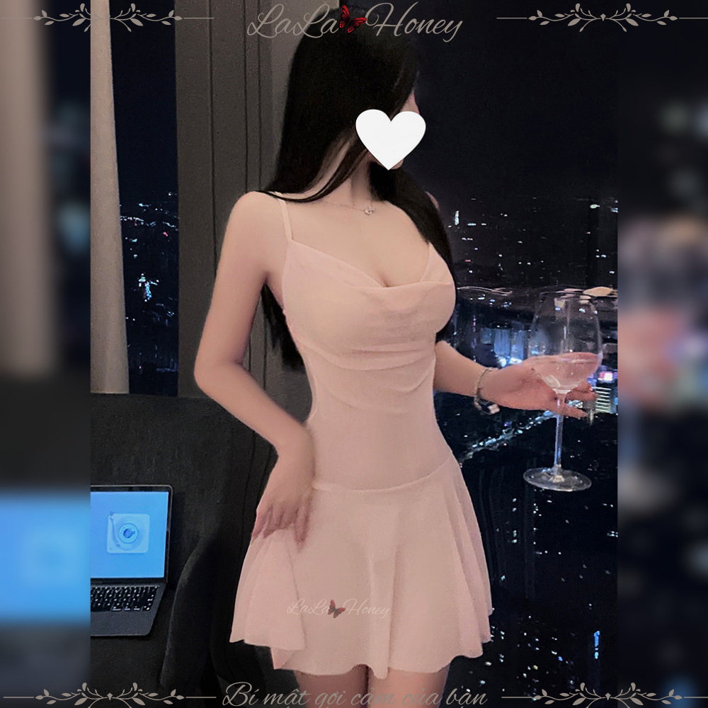 Váy Ngủ Hai Dây Xuyên Thấu Cổ V Sâu Đầm Ngủ Ngây Thơ Quyến Rũ V159 - LALA HONEY | BigBuy360 - bigbuy360.vn