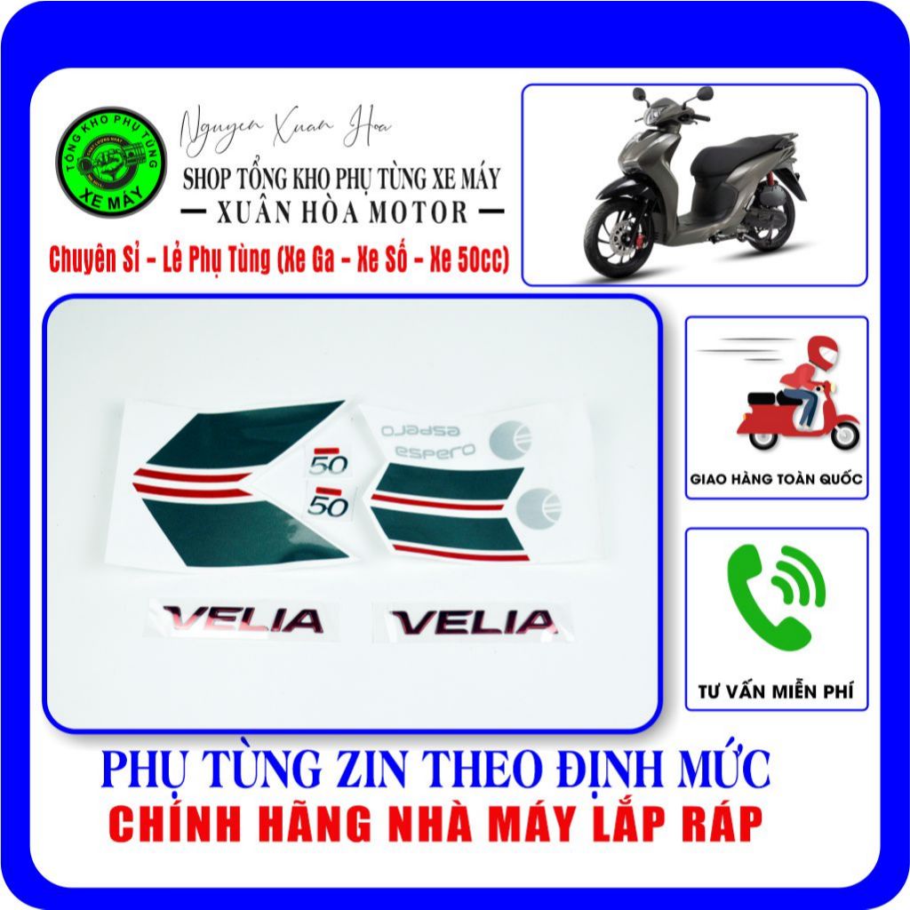 Bộ tem VELIA ESPERO 50cc/ Vision 50cc Detech/ VELIA 50cc (Hàng nhập khẩu, chính hãng nhà máy ESPERO 