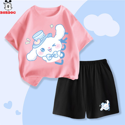 Quần áo trẻ em bé gái BOBDOG, set xinh in hình thỏ lucky vải cotton thoáng mát cho bé mặc hè CD-KS73