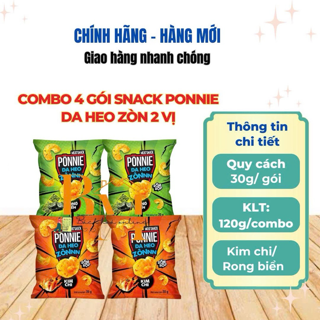 Combo 2 gói Snack Ponnie Da Heo Zòn Vị Rong Biển/Vị Kim Chi gói x 30gr