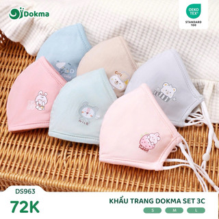 Set 3 cái khẩu trang Dokma chất cotton mềm mại cho bé 1-6 tuổi