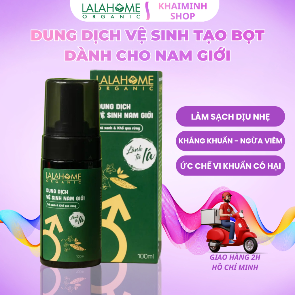 Dung Dịch Vệ Sinh Nam Giới LALAHOME 100ml, Tạo Bọt, Chiết Xuất Trà Xanh & Khổ Qua Rừng