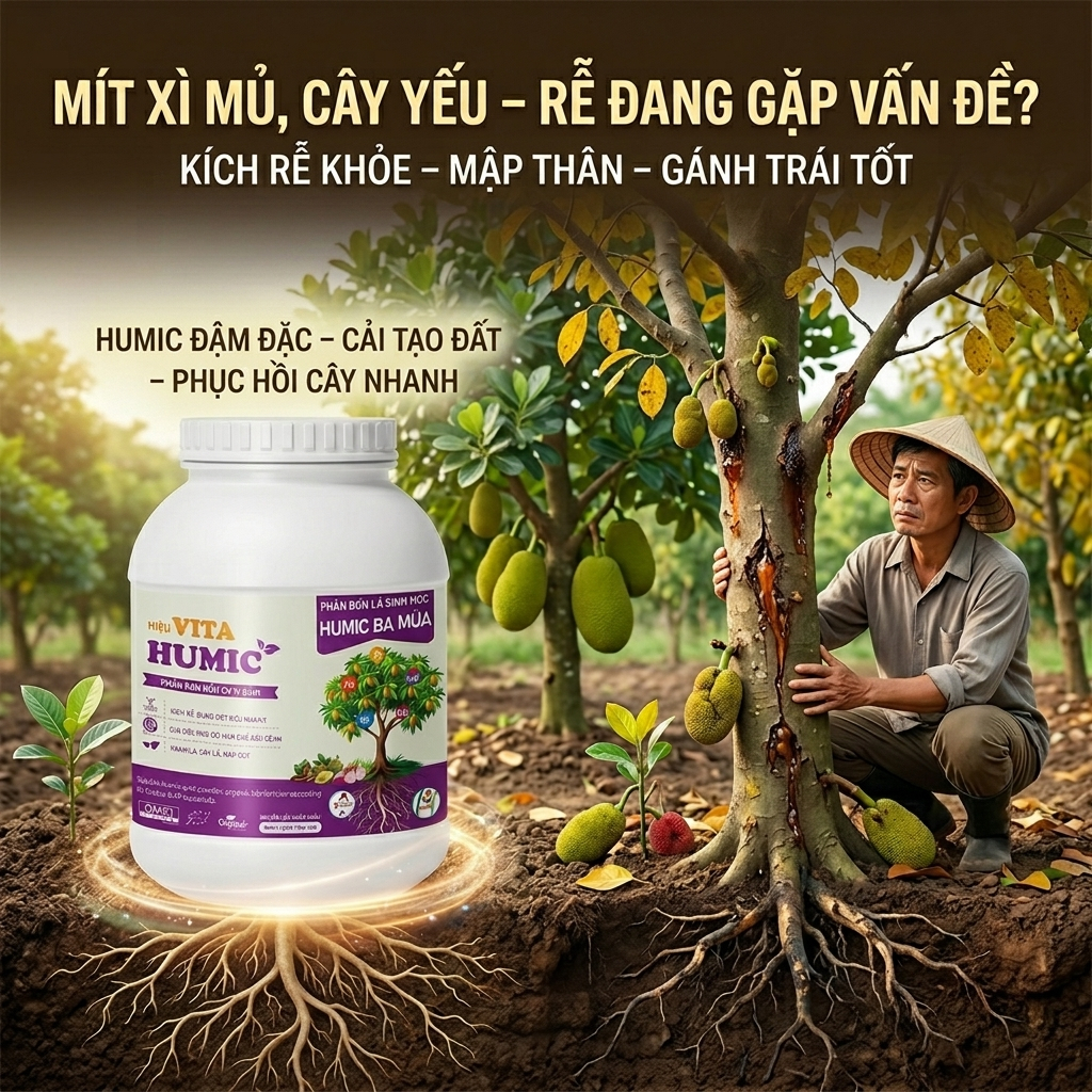 Phân bón VITA HUMIC cho Mít Thái Mít Ruột Đỏ - Siêu kích rễ, chống xì mủ gốc, mập thân, lớn trái (1k
