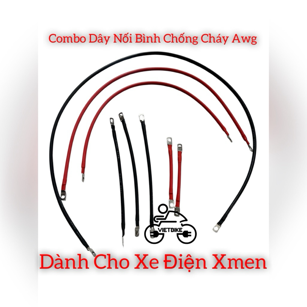 Combo Dây Nối Bình Ắc Quy Xe Điện Chịu Tải Cao Dây Silicon Chống Cháy 8AWG 10AWG
