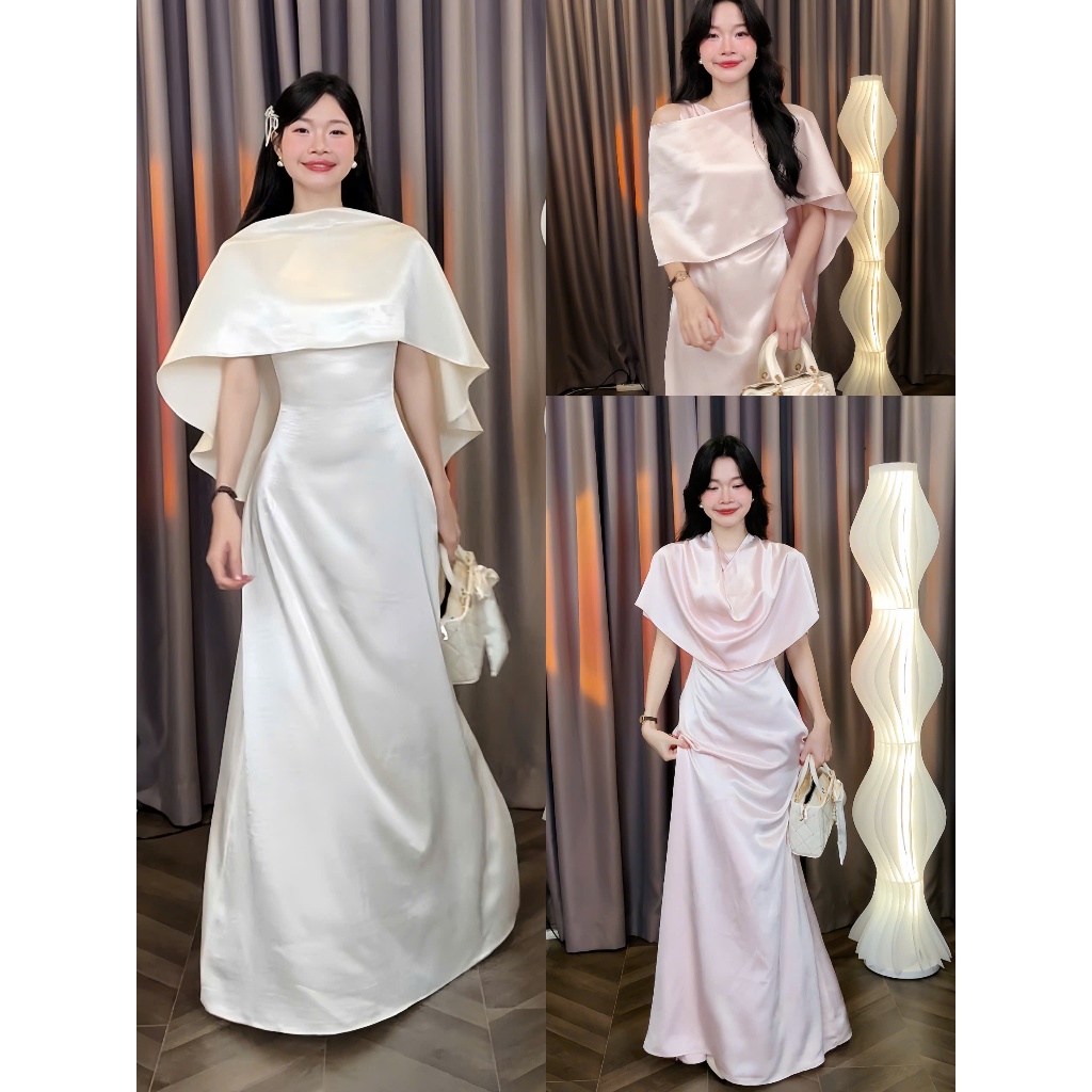 [C.02] (Choàng Lẻ) Áo Choàng Lụa Thiết Kết Phối Váy Lụa Thanh Lịch Sang Trọng  Women Top Dress | Tũm