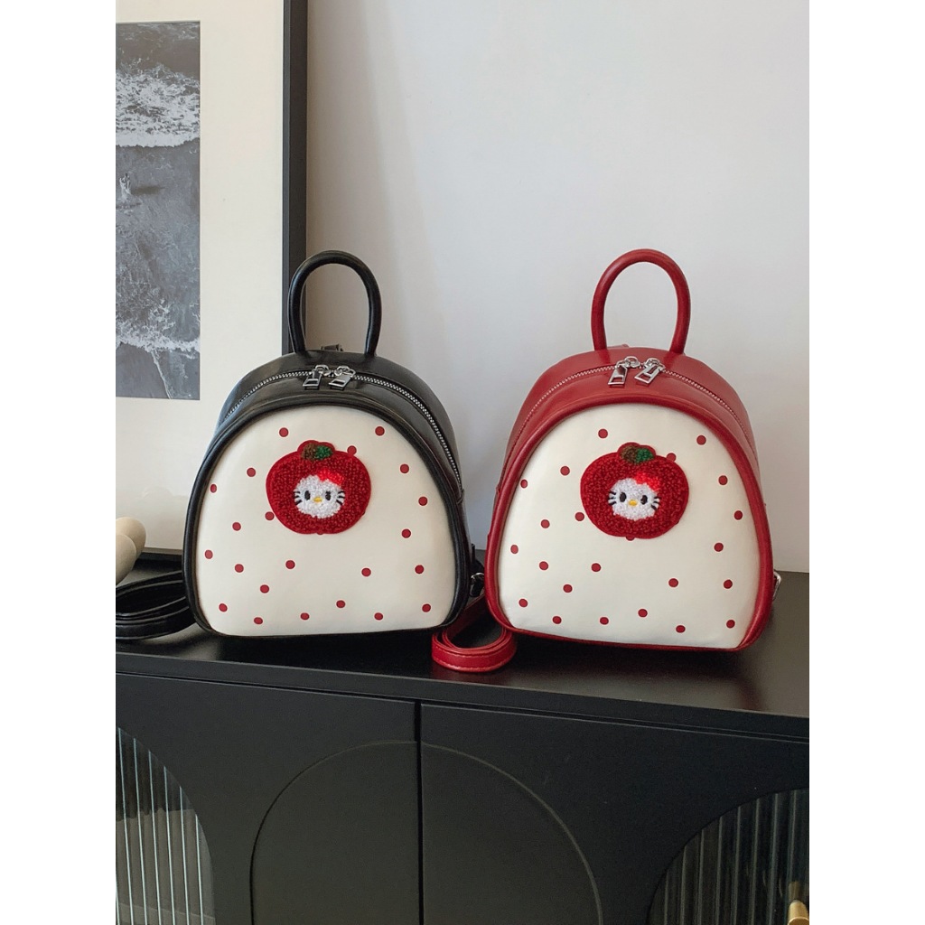 BZ033 Balo Mini Chấm Bi Apple Cat Thêu Mèo Quả Táo Học Đường Da PU Chống Thấm Siêu Xinh