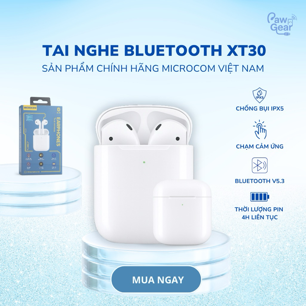 Tai Nghe Bluetooth XT30 Microcom Không Dây Giá Rẻ – True Wireless 5.4, Âm Thanh Stereo, Pin lên tới 