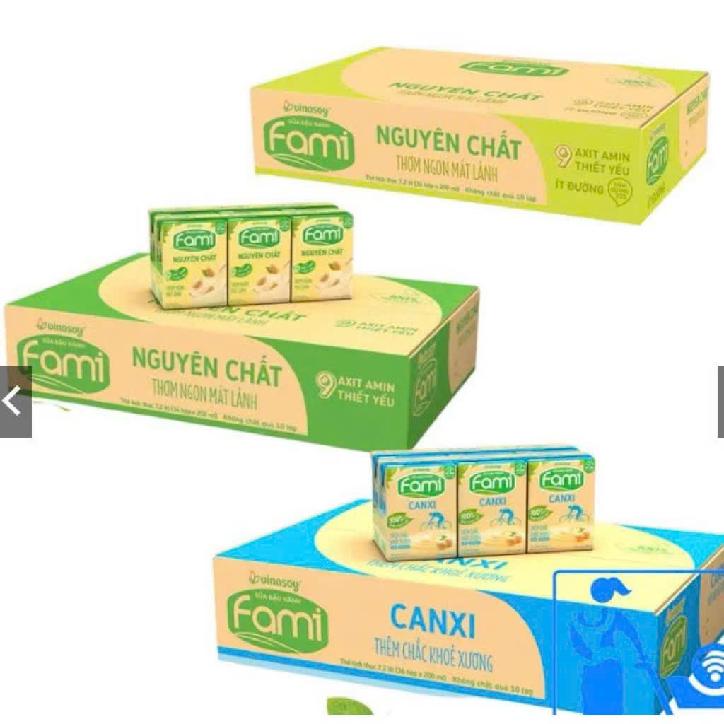 Thùng sữa đậu nành Fami Vinasoy nguyên chất/ Fami Canxi/Fami nguyên chất ít đường (Thùng 36 hộp x 20