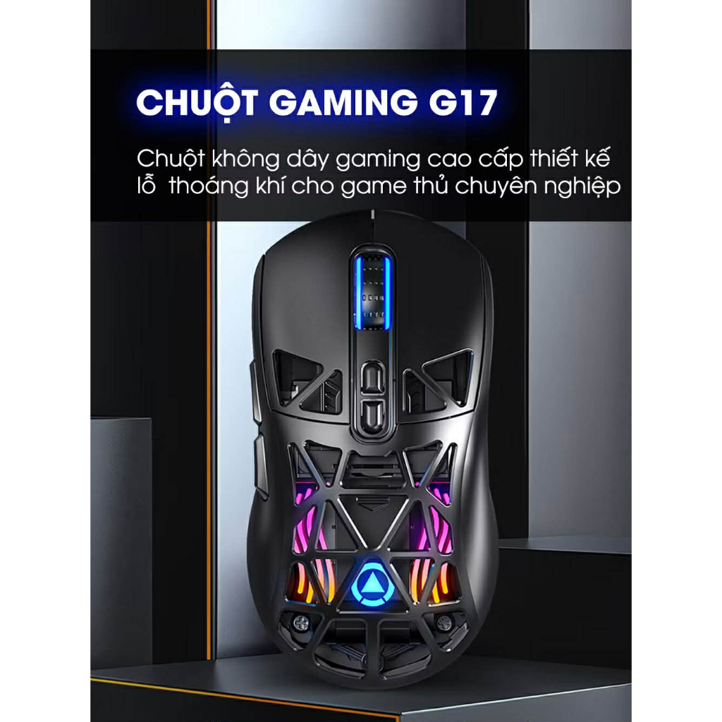 Chuột gaming không dây YINDIAO G17 bluetooth pin sạc nhẹ có lỗ chip PMW3325 3 mode wirless 2.4g RGB