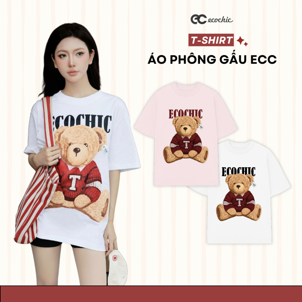 Áo Phông Nữ In Hình Gấu Đỏ ECOCHIC Dễ Thương Tay Ngắn Dáng Rộng Chất Liệu Cao Cấp Chính Hãng B231 | BigBuy360 - bigbuy360.vn