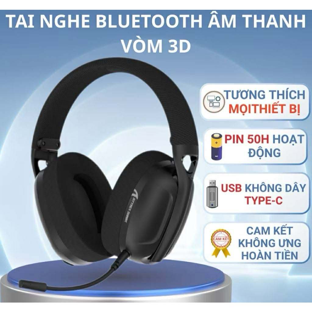Tai Nghe Bluetooth Chụp Tai Không Dây Headphone Attack Shark L80 Âm Bass 3D Chơi Game Giải Trí