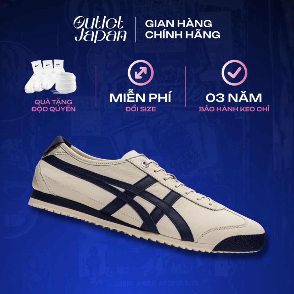 Giày Onitsuka Tiger chính hãng, Onitsuka Tiger Mexico 66 SD BIRCH/PEACOAT real fullbox, bảo hành 03 