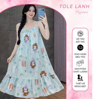 Đầm Ngủ Tole Lanh Mặc Nhà, Váy Ngủ Tôn Lanh  Cotton Dài Chất Liệu Mềm Mát Siêu Hút Mồ Hôi  Dễ Thương < 75kg Tone T18