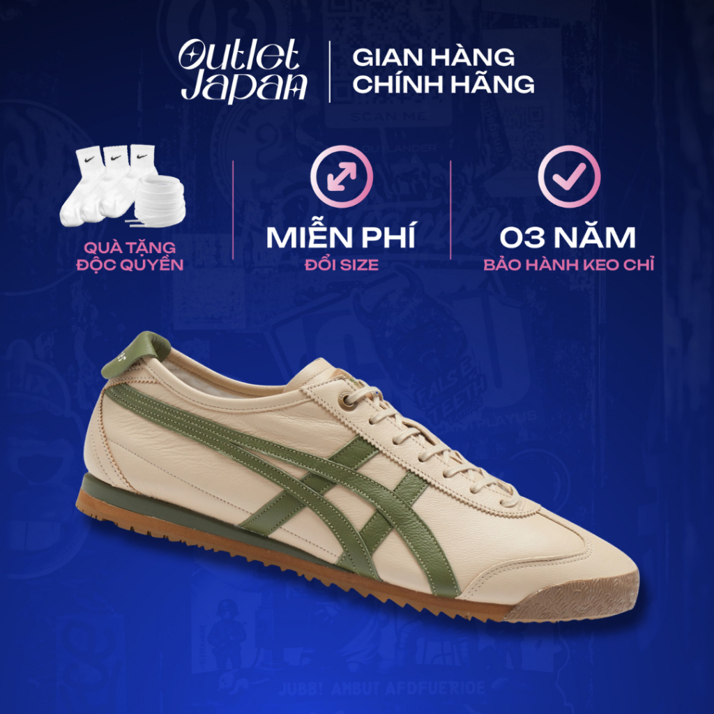 Giày Onitsuka Tiger chính hãng, Onitsuka Tiger Mexico 66 SD BEIGE GREEN real fullbox, bảo hành 03 nă