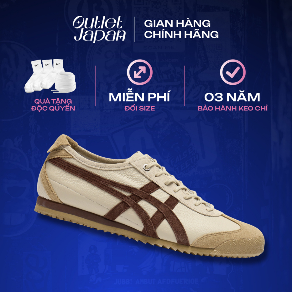 Giày Onitsuka Tiger chính hãng, Onitsuka Tiger Mexico 66 SD VIN PUTTY BROWN real fullbox bảo hành 03