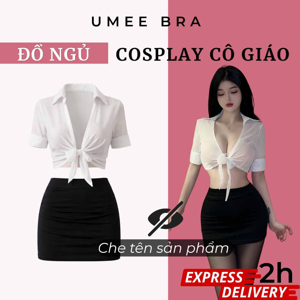 Set váy ngủ thư ký buộc trước gợi cảm UMEE BRA Bộ đồ ngủ cosplay cô giáo phong cách sexy DN98