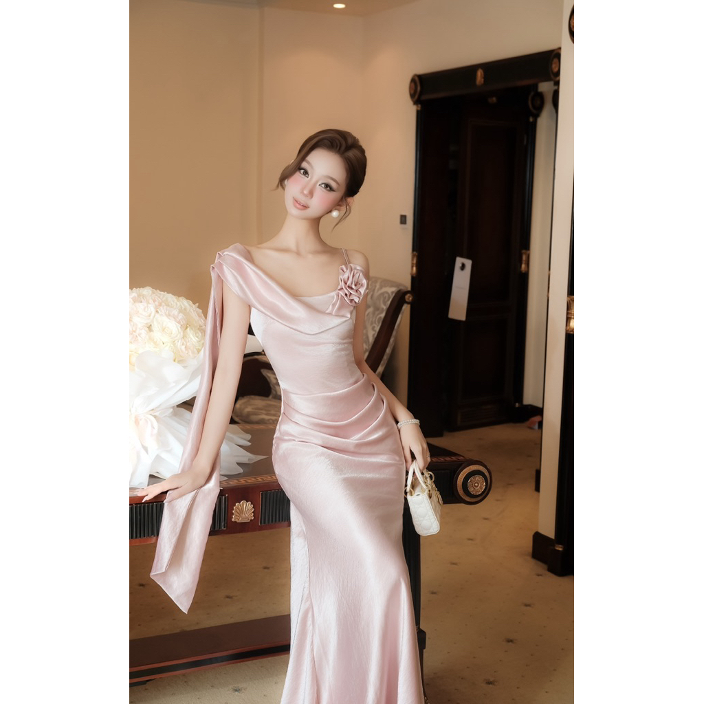 Jiren Dress - Váy Lụa Lệch Vai Đổ - 𝗣𝗿𝗲𝘁𝘁𝘆 𝗦𝘁𝗼𝗿𝗲