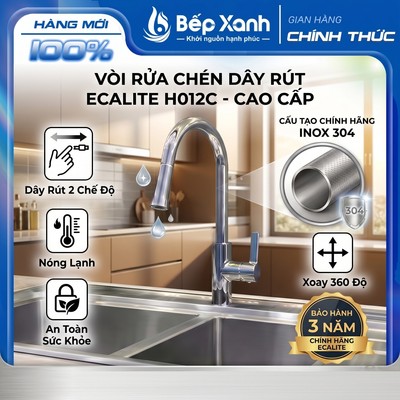 Vòi Rửa Chén Dây Rút Ecalite H012C - Xoay 360 Độ, Nóng Lạnh Cao Cấp - Bảo Hành 3 Năm Chính Hãng
