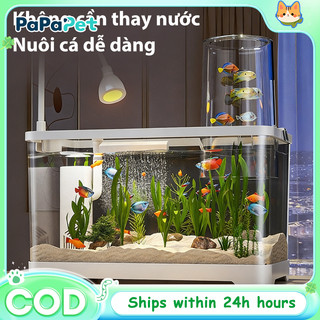 Bể cá Thủy sinh Hồ cá Mini Để Bàn Tích Hợp Lọc Ẩn Đèn Thủy Sinh Siêu Trong Suốt Cho Cá Cảnh