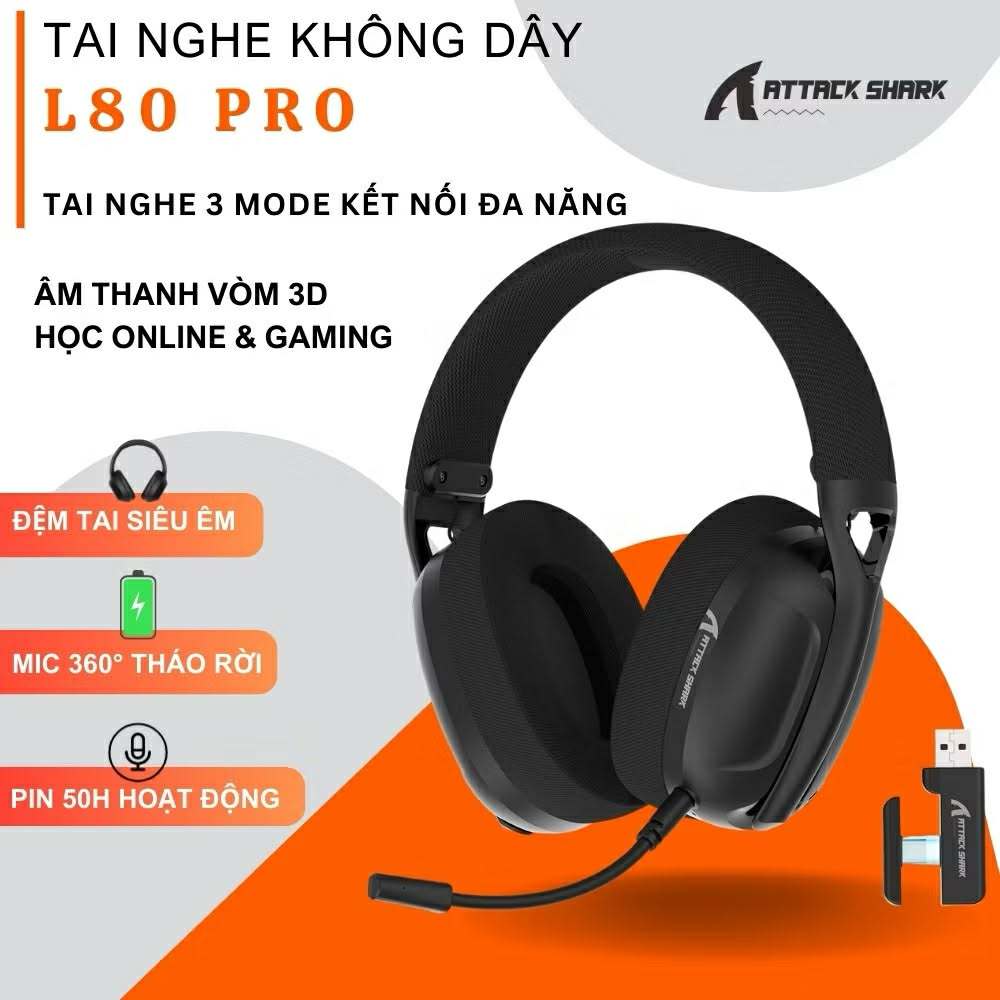 Tai nghe Không Dây Attack Shark L80 Supper Bass 3 Chế Độ Kết Nối