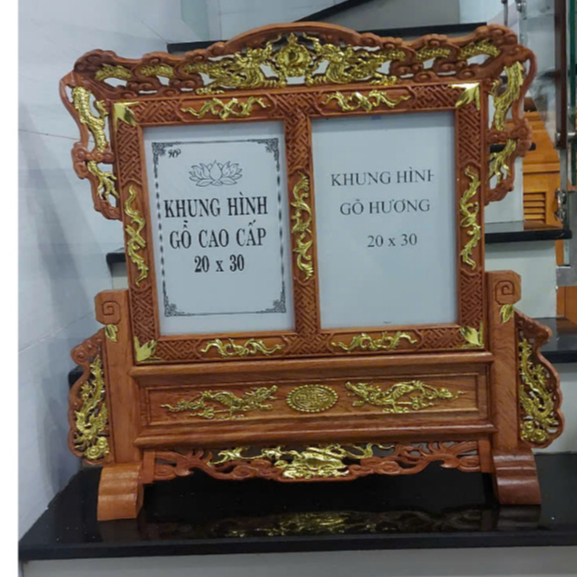 KHUNG ẢNH THỜ ĐÔI CHẠM GẤM TỨ LINH NHŨ VÀNG KT MỖI ẢNH 20X30 CM